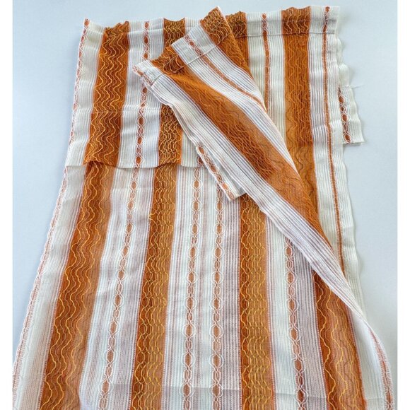 Vintage 70s curtain, pumpkin orange & white stripes, ruffled top, mesh net panel - Picture 6 of 8